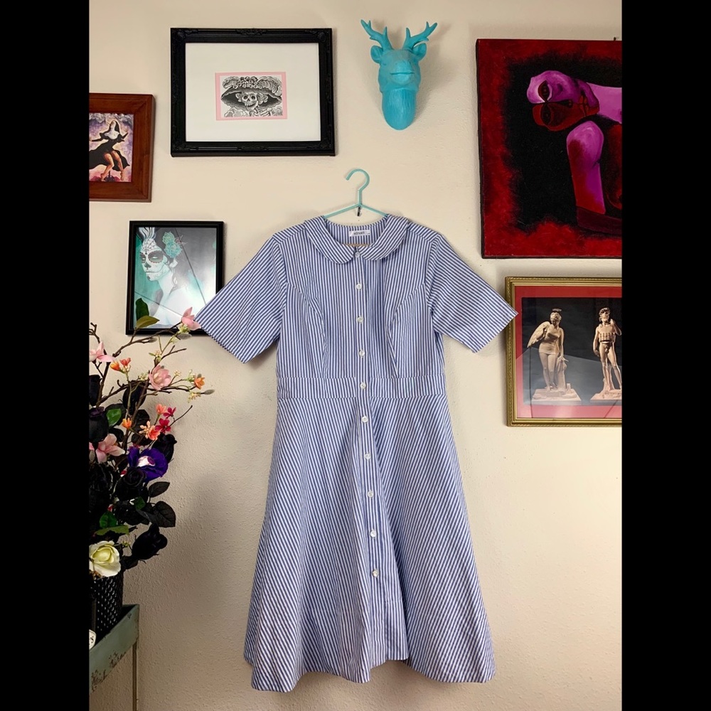 NWOT EShakti Striped Peter Pan Collar Dress